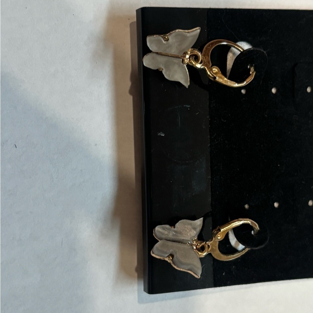 Gold and Silver Butterfly Earrings - Picture 2 of 2